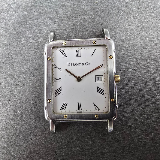 Tiffany & Co. Alexis Barthelay Tank Watch Men 25mm White Dial Steel Date PARTS0
