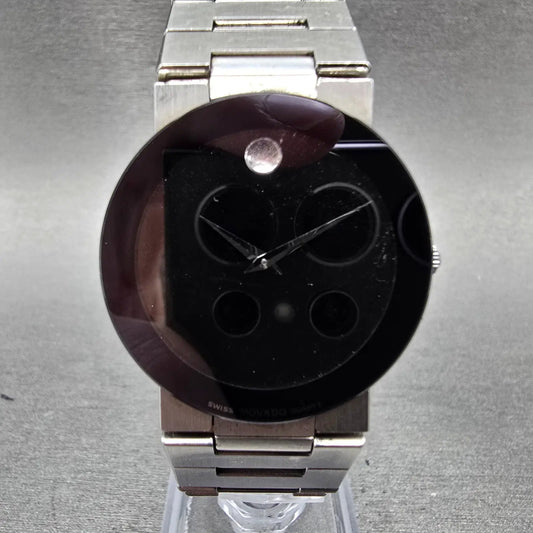 Movado Safiro Watch Men 31mm Black Dial Silver Tone Round 99.C6.877 New Battery0