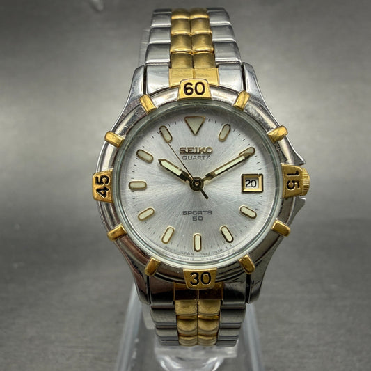 Seiko Sports 50 Watch Women 25mm Silver Dial Two Tone Round 7N82-0261 New Bat KL0