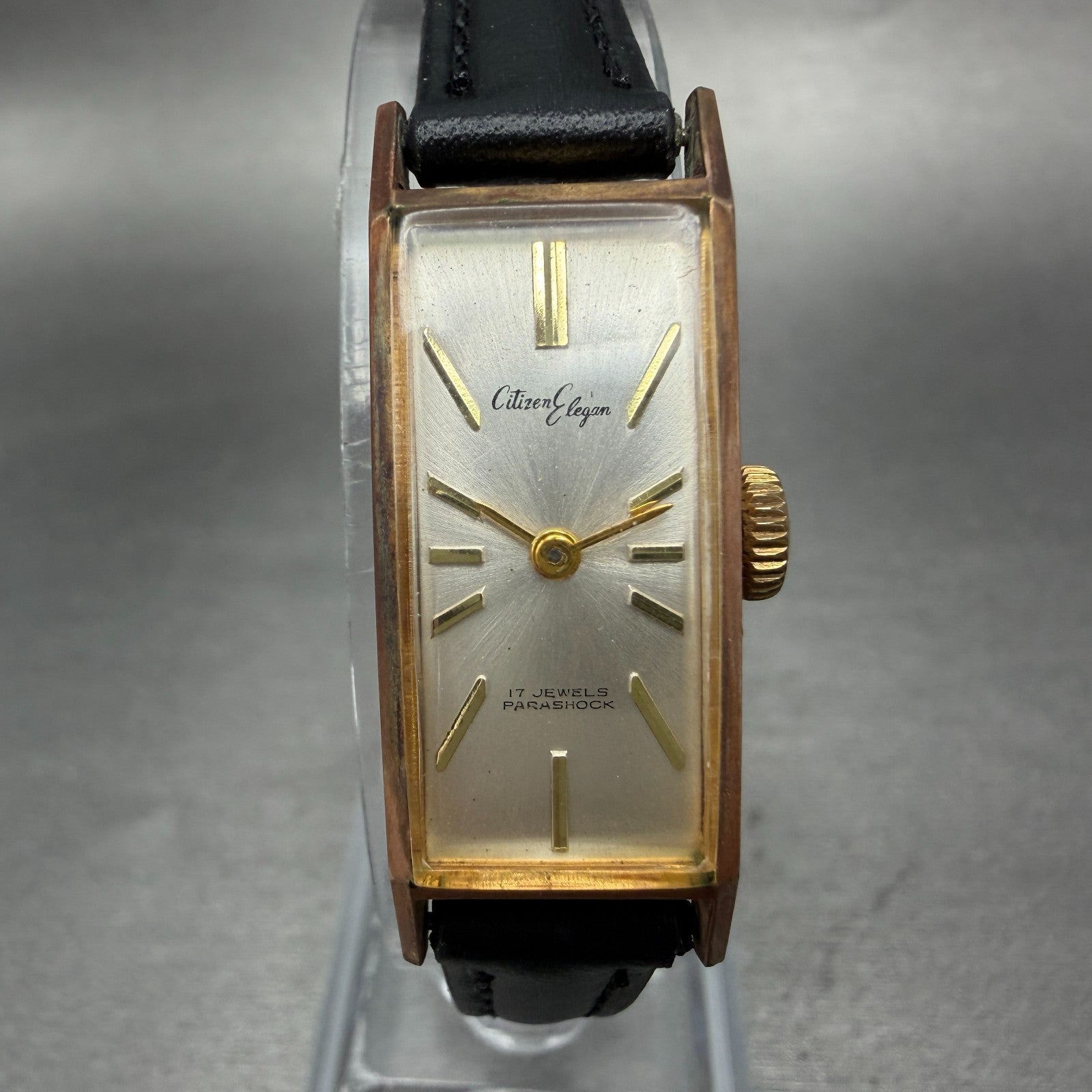 Citizen Elegance Tank Watch Women 14mm Silver Dial Gold Tone Manual E4021 Runs0