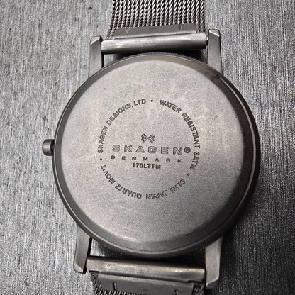 Skagen Watch Men 34mm Gray Dial Titanium Date Round 170LTTM New Battery Mesh10