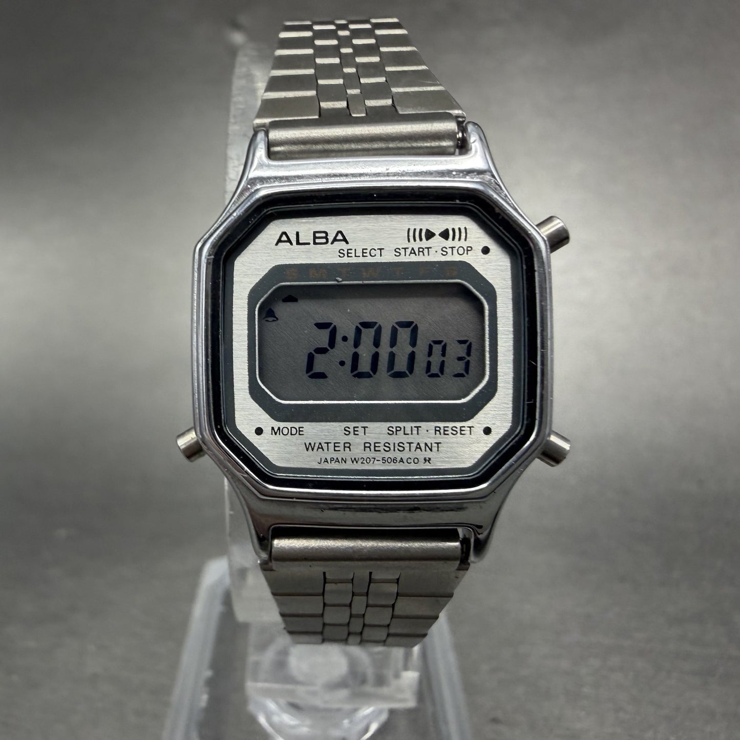Seiko Alba Digital Watch Women 23mm Silver Tone Alarm Chrono READ!!!! New Batt0