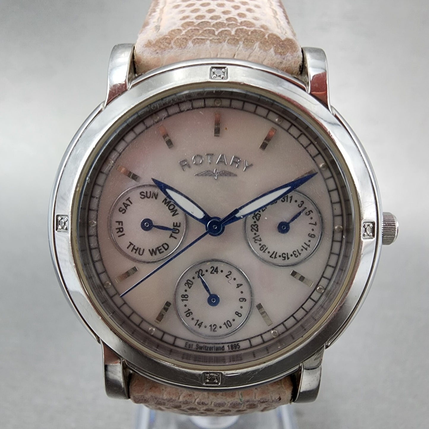 Rotary Rocks Watch Women 35mm MOP Dial Steel Daydate Round Diamond New Battery1