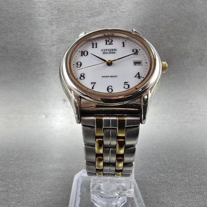 Citizen Eco-Drive Watch Men 35mm White Dial Two Tone Date Round 7821-L16975 Runs5