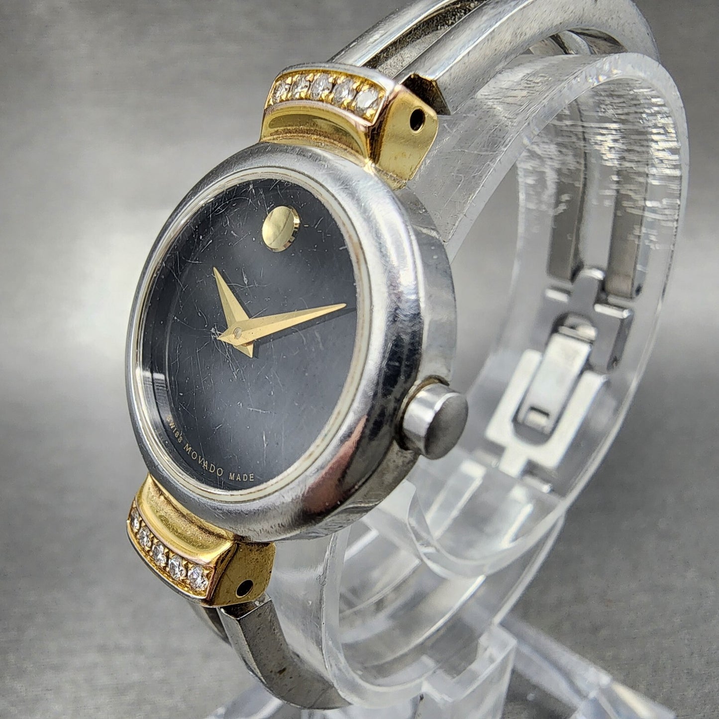Movado Harmony Watch Women 23mm Black Dial Two Tone Diamond Bezel New Battery2