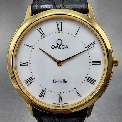 Omega De Ville Watch Men 32mm White Dial Two Tone Round 195.0048 New Battery