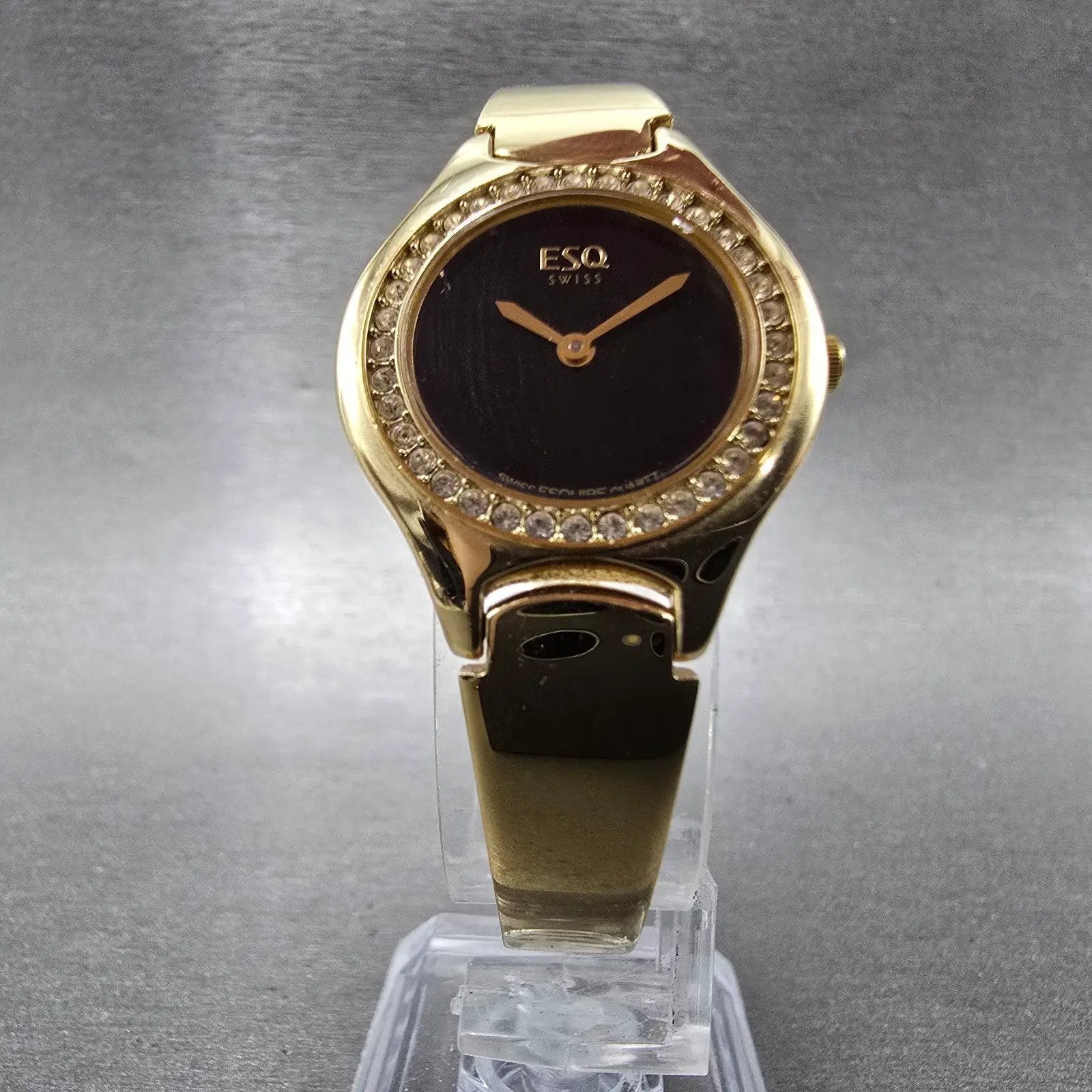 ESQ Watch Women 25mm Black Dial Gold Tone Round 100564 New Battery Crystals6