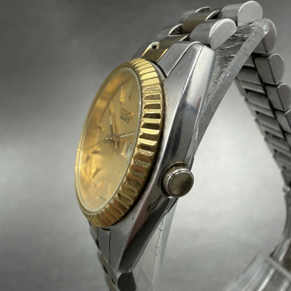 Seiko Watch Women 24mm Gold Dial Two Tone Daydate Round 7n83-0041 New Battery 5D2