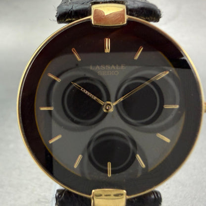Seiko Lassale Watch Men 32mm Black Dial Gold Tone Round 5A54-2000 New Battery1