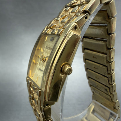 Elgin Watch Women 19mm Gold Dial Gold Tone Rectangle EG286NB New Battery VTG2