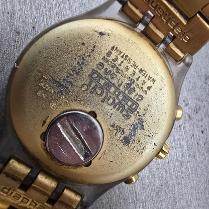 Swatch Irony Full-Blooded Gold Watch Men 42mm Gold Dial SVCK4032G New Battery 5410