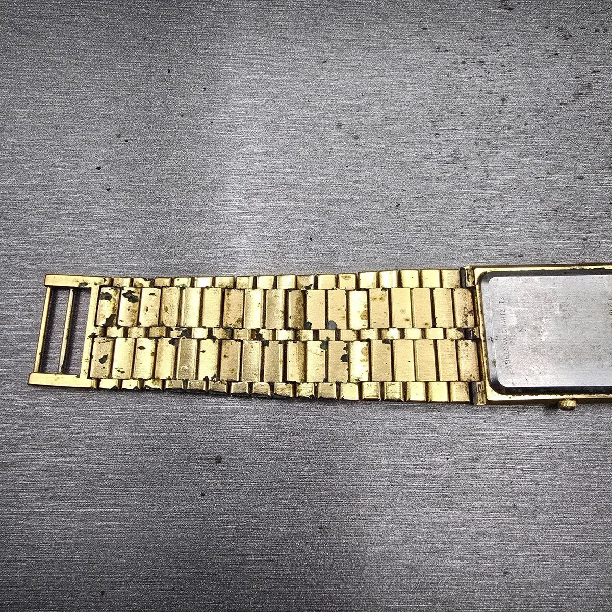 Bulova Watch Men 25mm Black Dial Gold Tone Diamond Rectangle 92M51 New Battery12