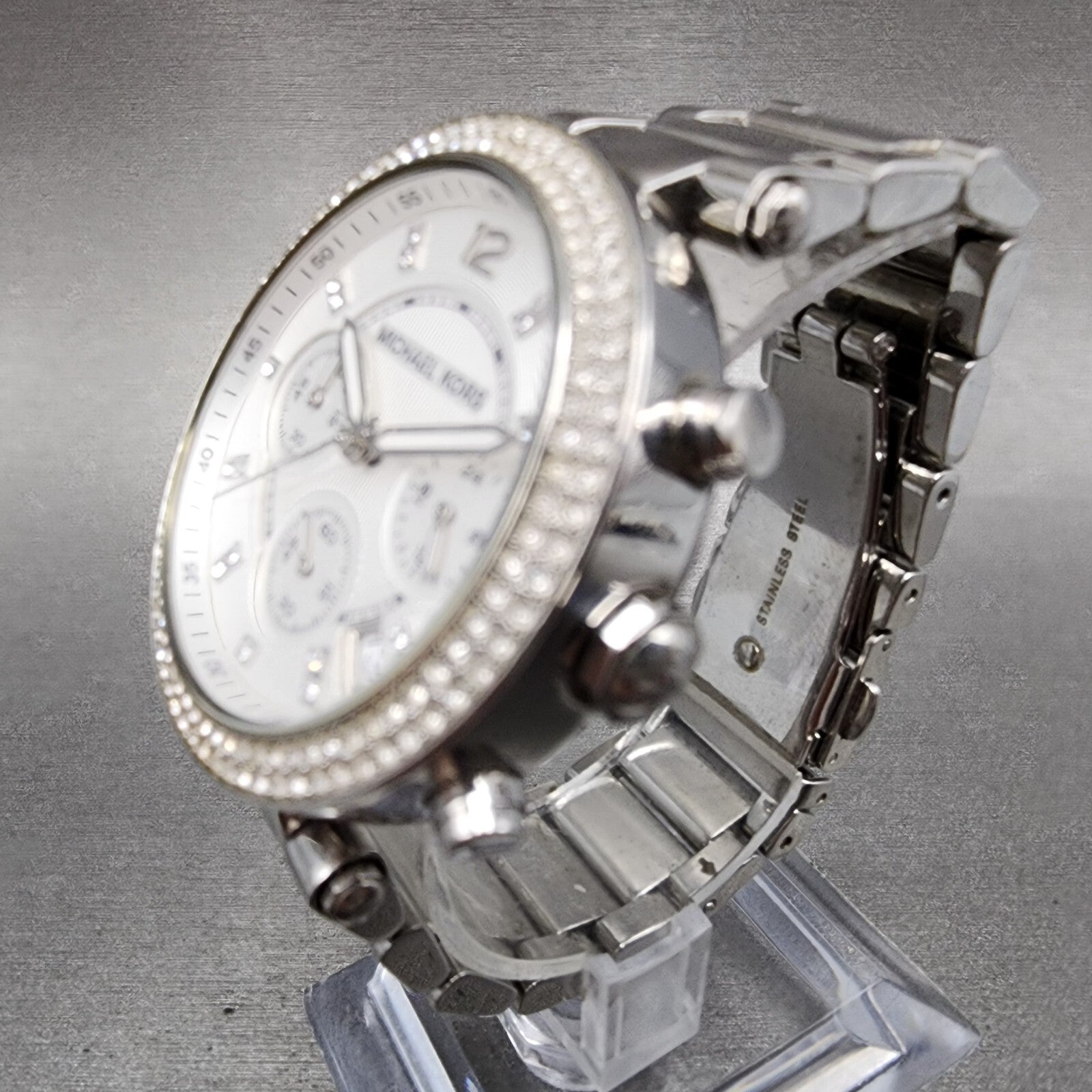 Michael kors Parker Chronograph Watch Women 39mm White Dial Steel Date New Batt2