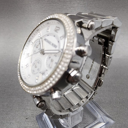 Michael kors Parker Chronograph Watch Women 39mm White Dial Steel Date New Batt2