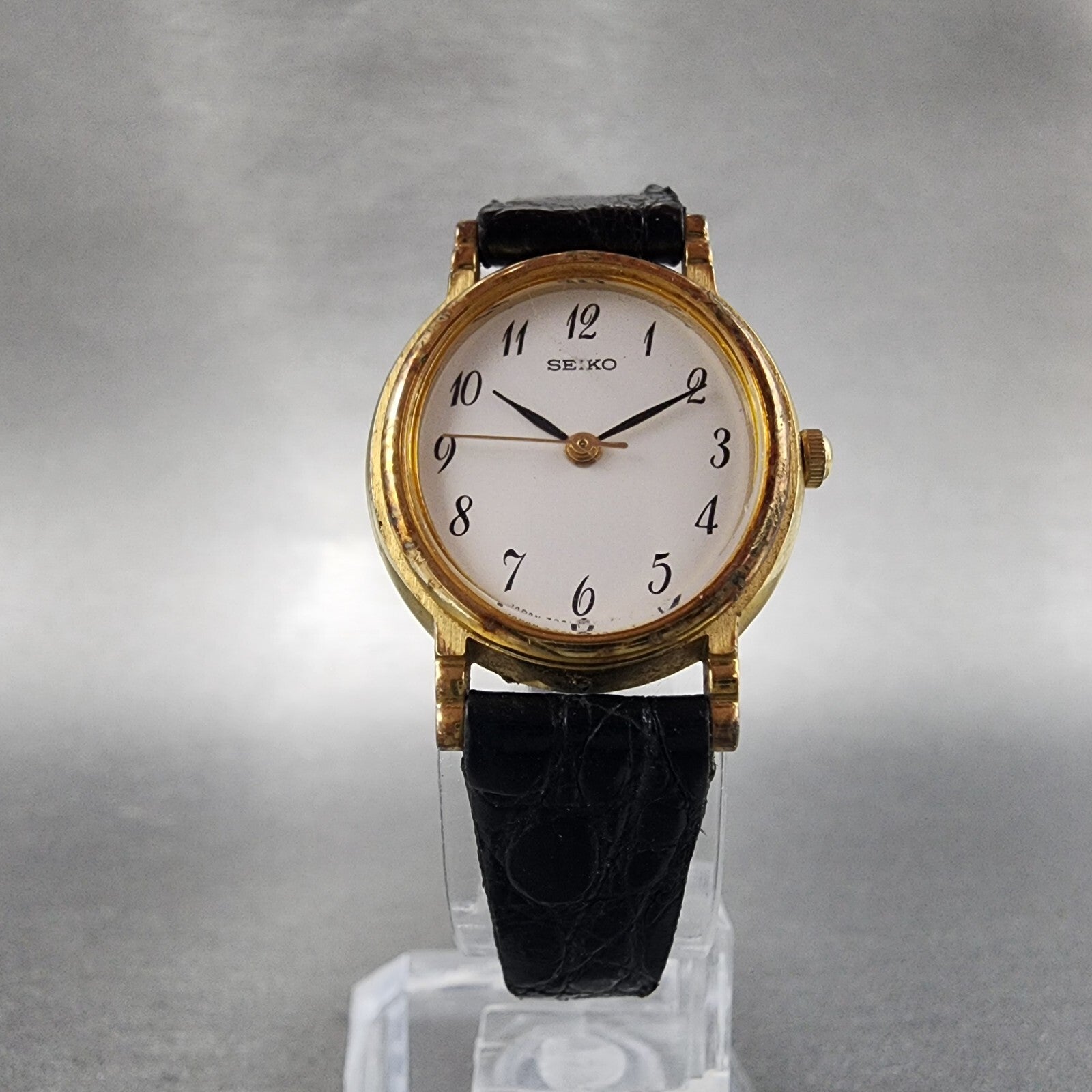 Seiko Watch Women 22mm White Dial Gold Tone Oval Leather 73216070 New Battery5