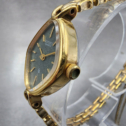 Citizen CQ Watch Women 17mm Green Dial Gold Tone Oval 4832230 New Battery2