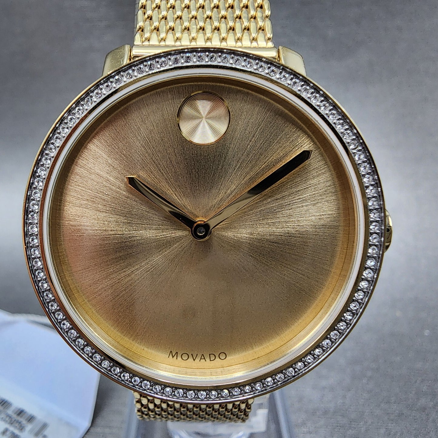 Movado Bold Shimmer Watch Women 34mm Gold Dial Gold Tone Crystal Bezel 36006561