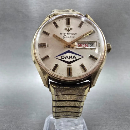 Wittnauer Geneve Watch Men 35mm Champagne Dial Gold Tone Daydate Automatic PARTS6