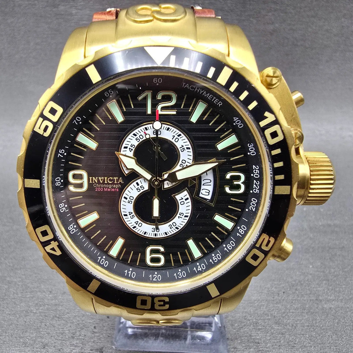 Invicta Corduba Chronograph Dive Watch Men 52mm Black Dial Gold Tone 4900 NewBat1