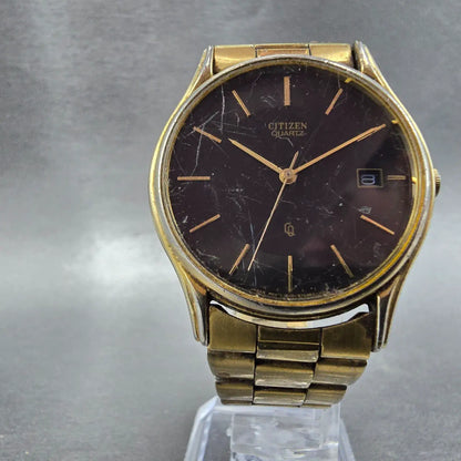 Citizen Watch Men 34mm Black Dial Gold Date Round 6110-S28146  VTG PARTS JP6