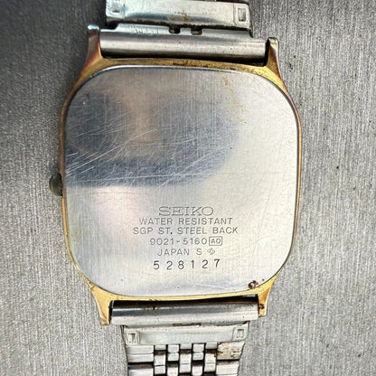 Seiko Watch Men 30mm Gold Dial Two Tone Rectangle 9021-5160 New Battery Vintage10