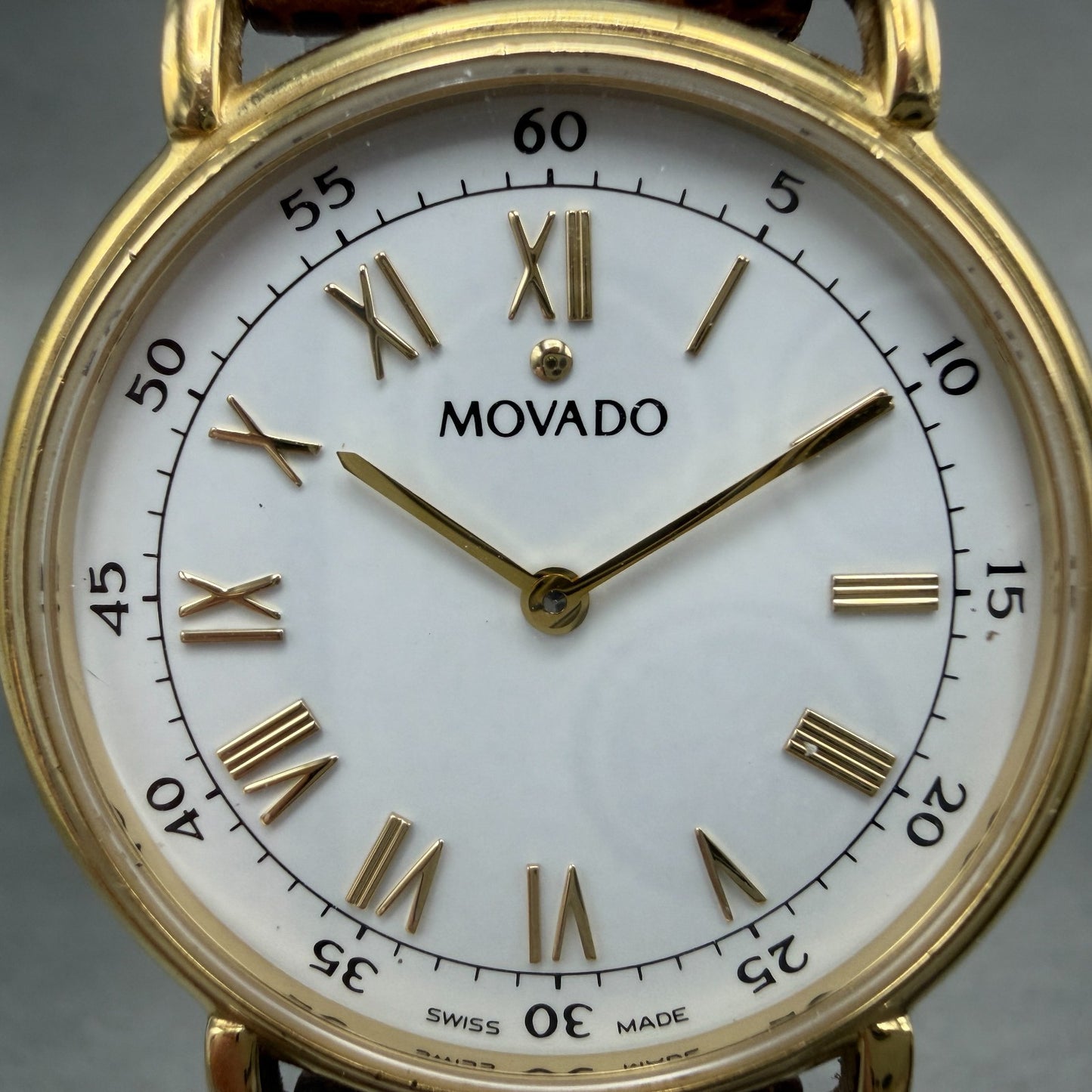 Movado Watch Men 34mm White Dial Gold Tone Round 87 E4 0885 New Battery1