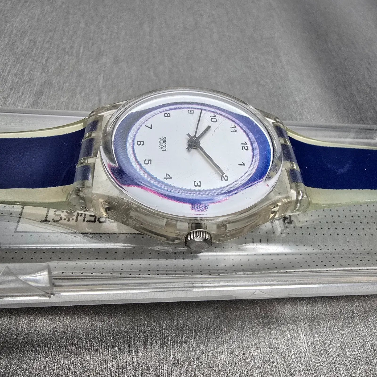 Swatch Gent SMALL IN BIG Watch Men 34mm White Dial Clear Case GK254 New Battery3