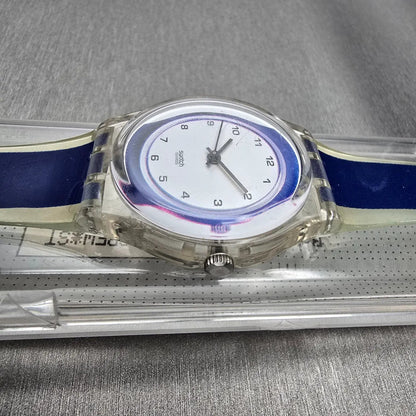Swatch Gent SMALL IN BIG Watch Men 34mm White Dial Clear Case GK254 New Battery3