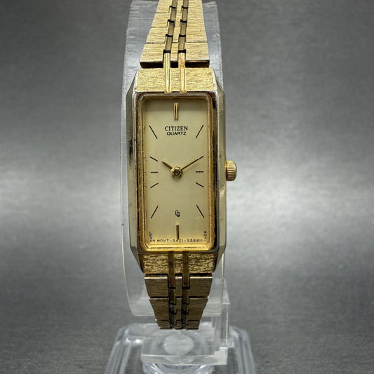 Citizen CQ Tank Watch Women 13mm Champagne Dial Gold Tone Rectangle New Battery0