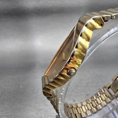 Seiko Watch Women 14mm Gold Dial Gold Tone Asymmetrical 1F20-5D59 New Battery2