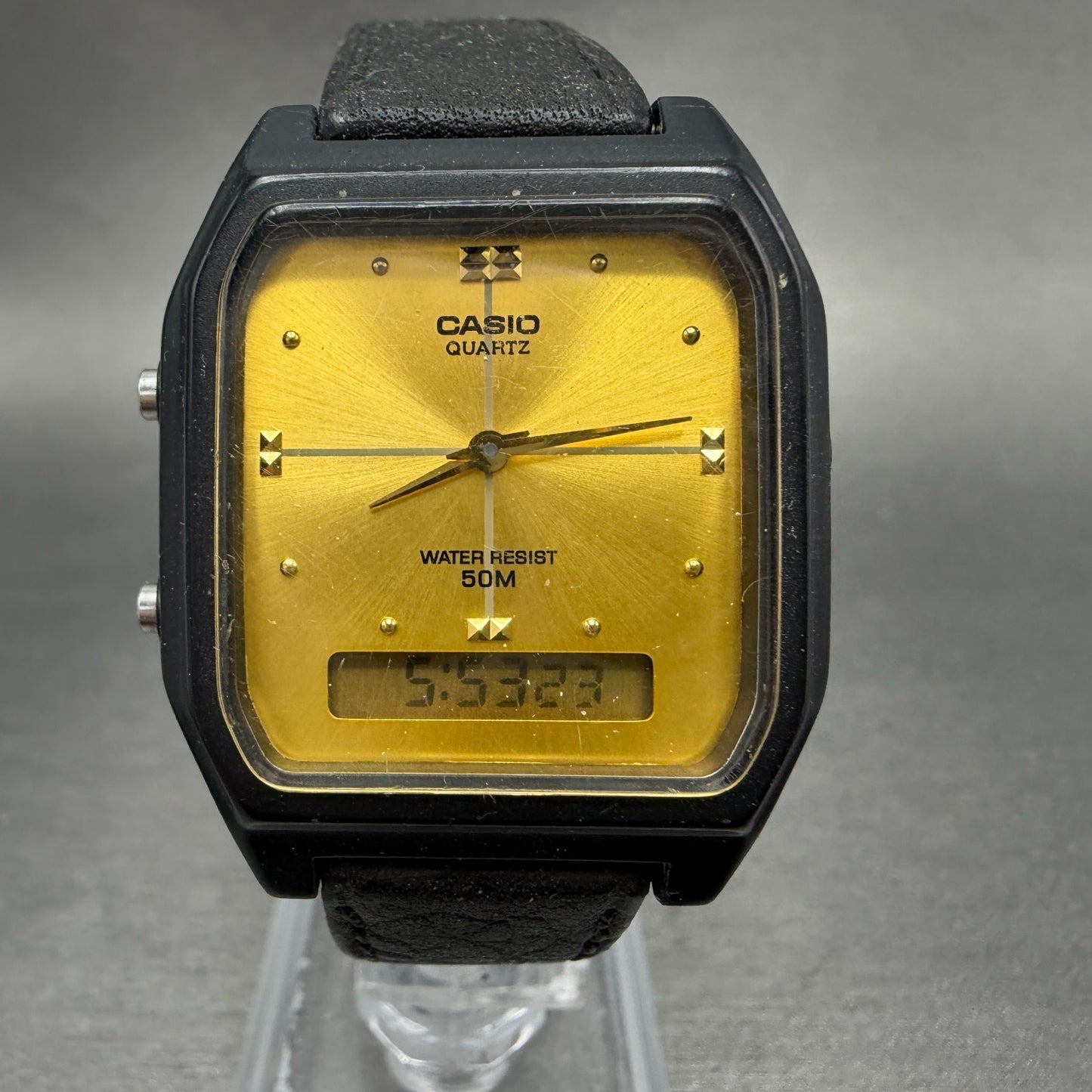 Casio AW-48H Watch Men 31mm Gold Dial Black Tone Alarm Chrono New battery0