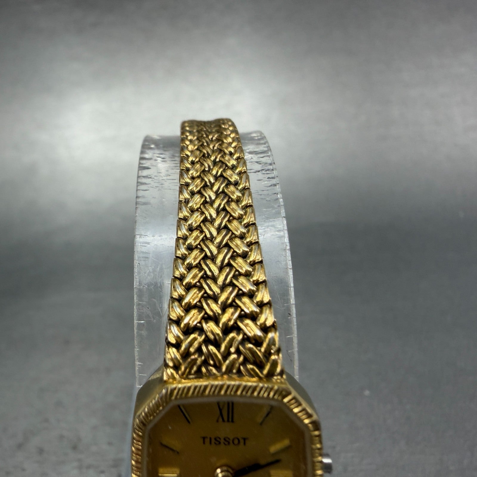 Tissot Watch Women 16mm Gold Dial Gold Plated Octagon mesh Band PARTS5