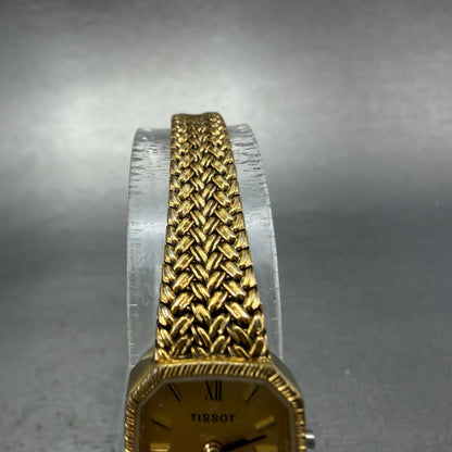 Tissot Watch Women 16mm Gold Dial Gold Plated Octagon mesh Band PARTS5