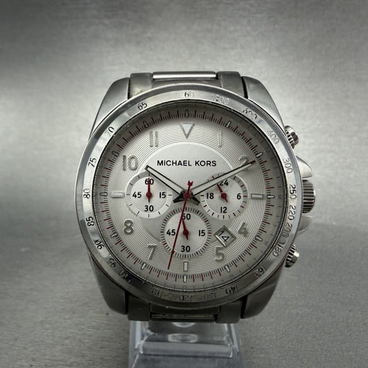 Michael kors Chronograph Watch Men 45mm White Dial Steel Date MK-8131 New Batt0