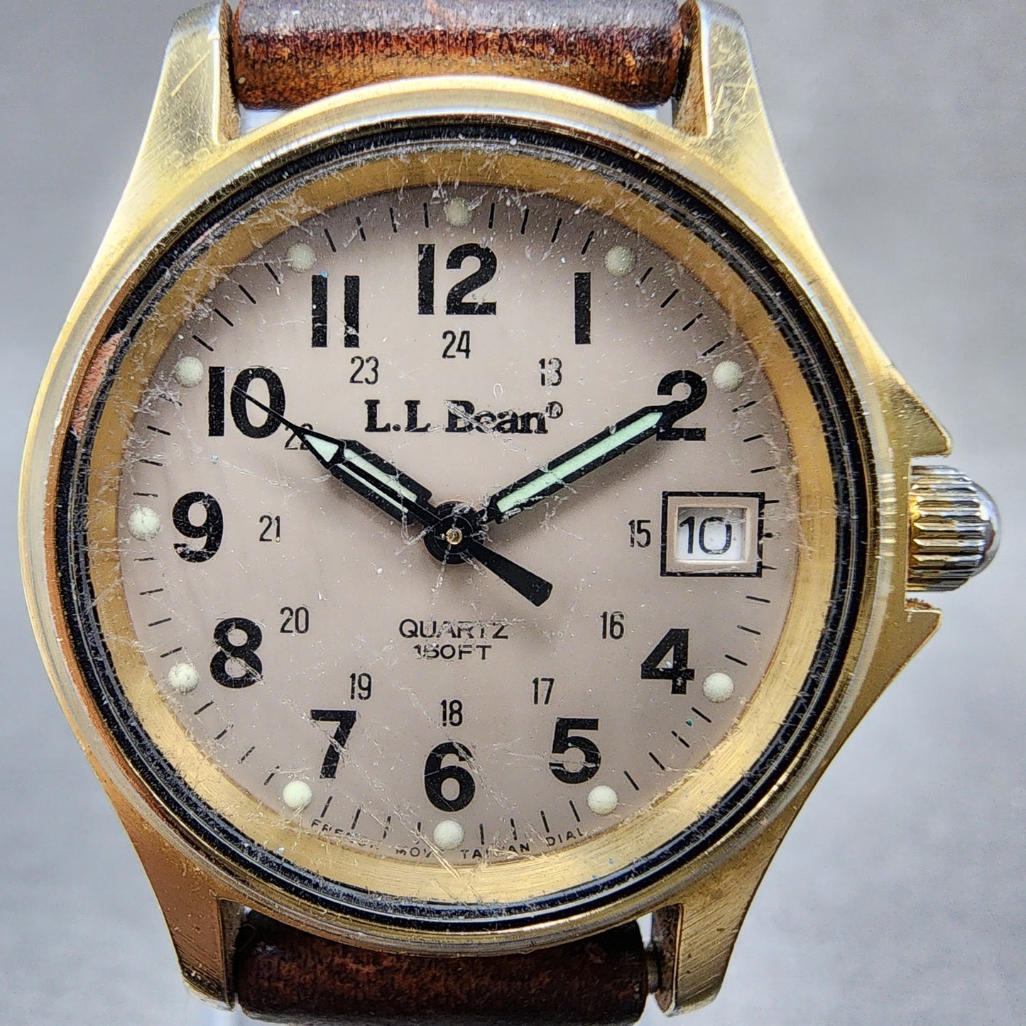 LL Bean Field Watch Women 27mm Gray Dial Gold Tone Date Round Vintage PARTS2