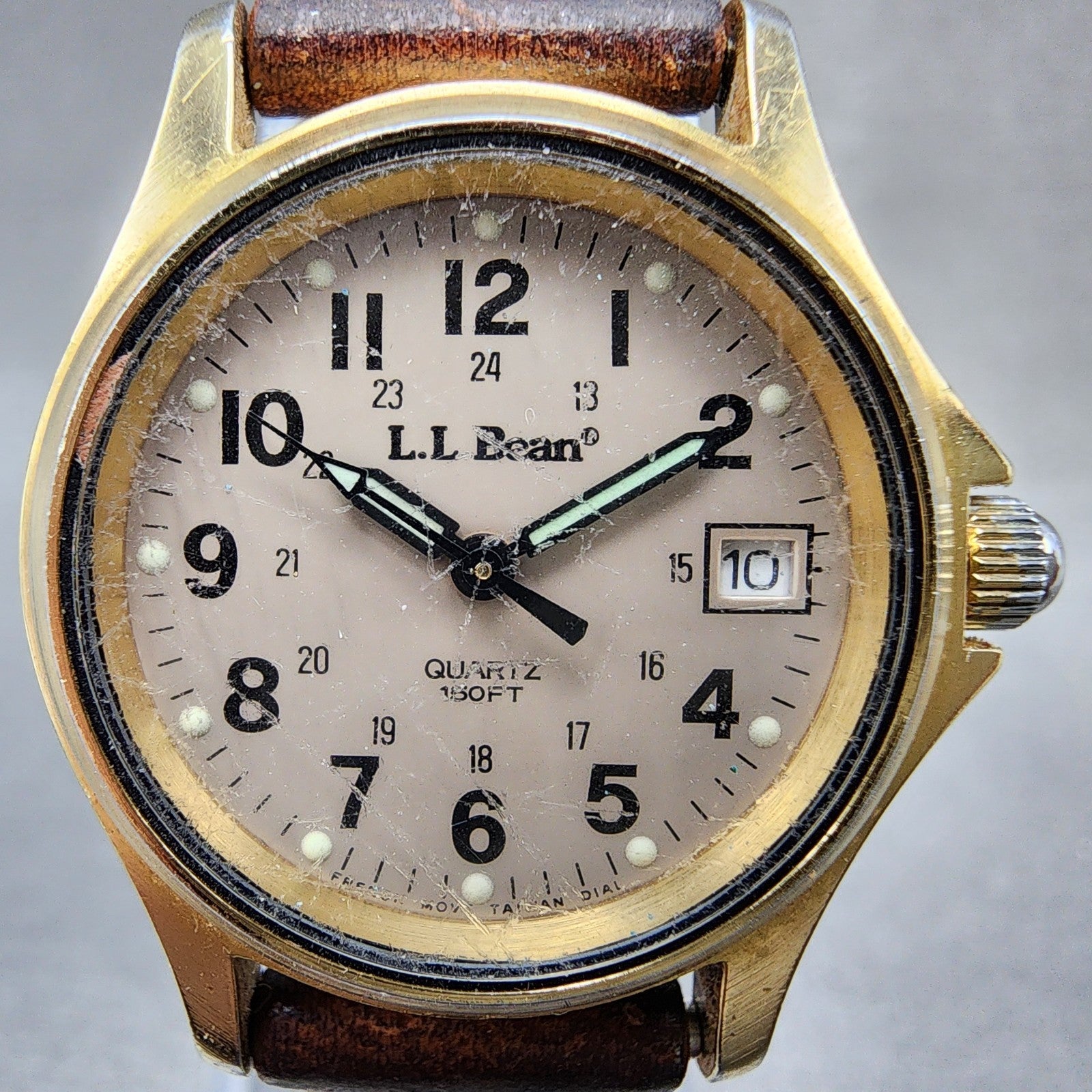 LL Bean Field Watch Women 27mm Gray Dial Gold Tone Date Round Vintage PARTS2