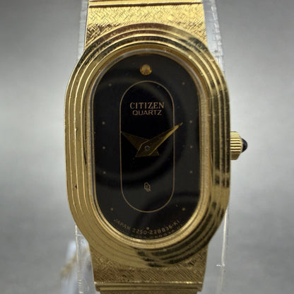 Citizen CQ Watch Women 14mm Black Dial Gold Tone Oval 2250-224884 New Battery1