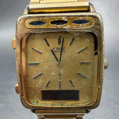 Seiko Analog Digital Watch Men 28mm Gold Dial Gold Tone H249-5010 PARTS2