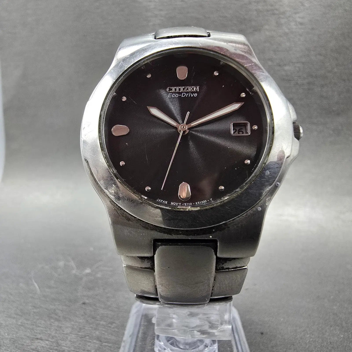 Citizen Eco-Drive Watch Men 36mm Black Dial Silver Tone Date E111-K16750 Runs K5