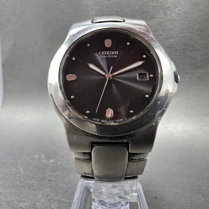 Citizen Eco-Drive Watch Men 36mm Black Dial Silver Tone Date E111-K16750 Runs K5