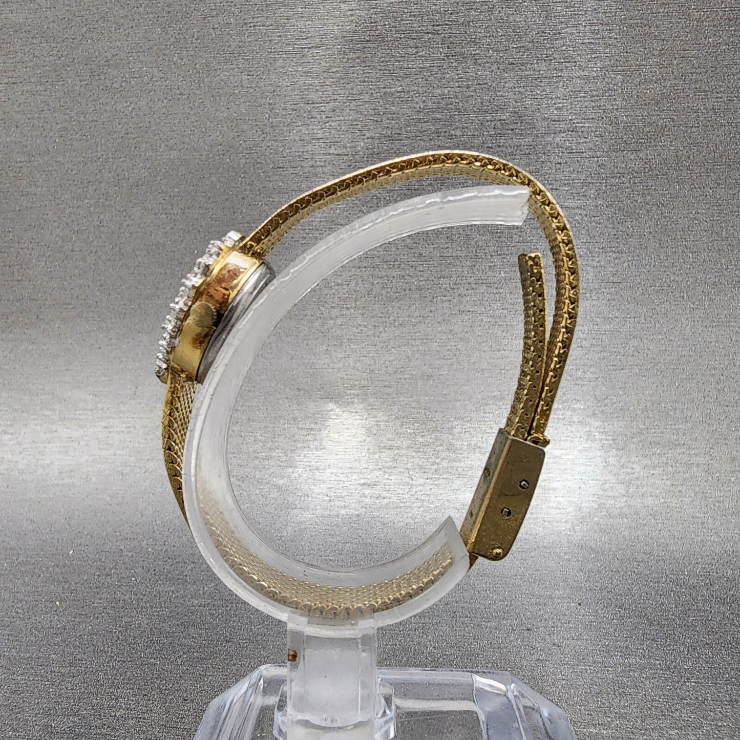 Elgin Watch Women Silver Dial Gold Tone Heart Shaped Gem Set bezel New battery6