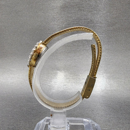 Elgin Watch Women Silver Dial Gold Tone Heart Shaped Gem Set bezel New battery6