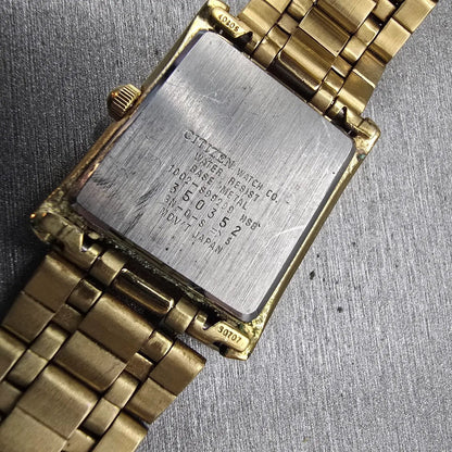 Citizen Watch Men 25mm Gold Dial Gold Tone Daydate Rectangle 1002-S99299 New Bat10