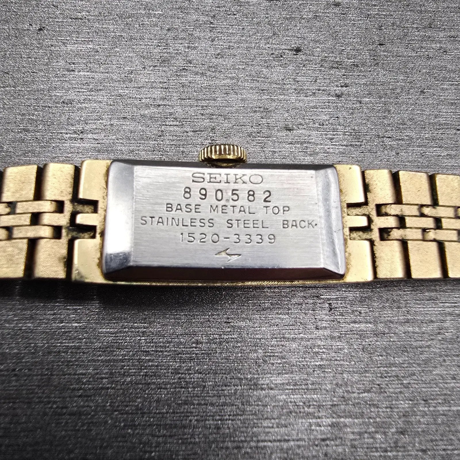 Seiko Watch Women 12mm Gold Dial Gold Tone Rectangle 1520-3339 Manual Wind VTG10
