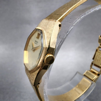 Seiko Watch Women 18mm Champagne Dial Gold Tone Round 14008019 New Battery2