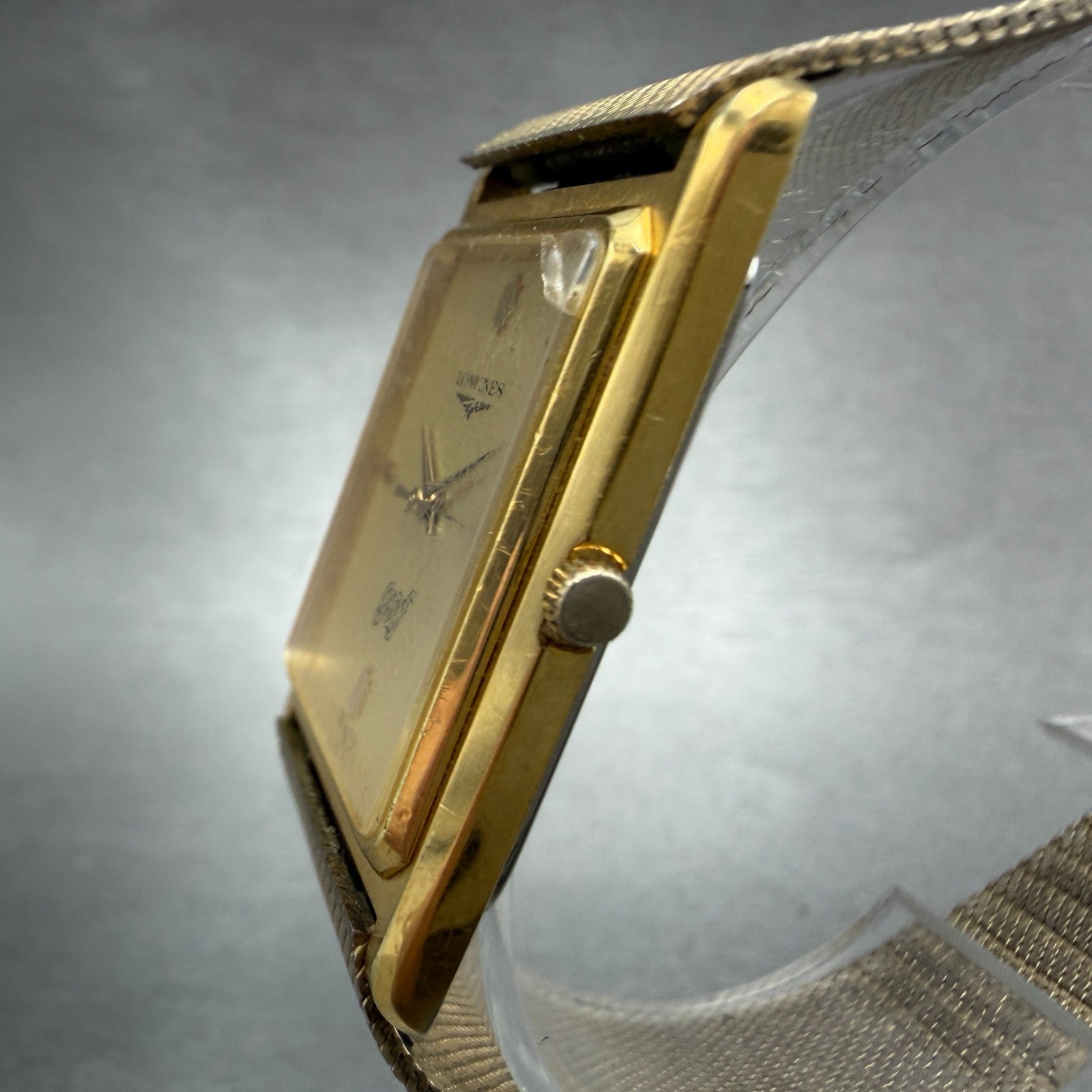 Longines Tank Watch Men 26mm Gold Dial Gold Tone Date Rectangle New Battery2