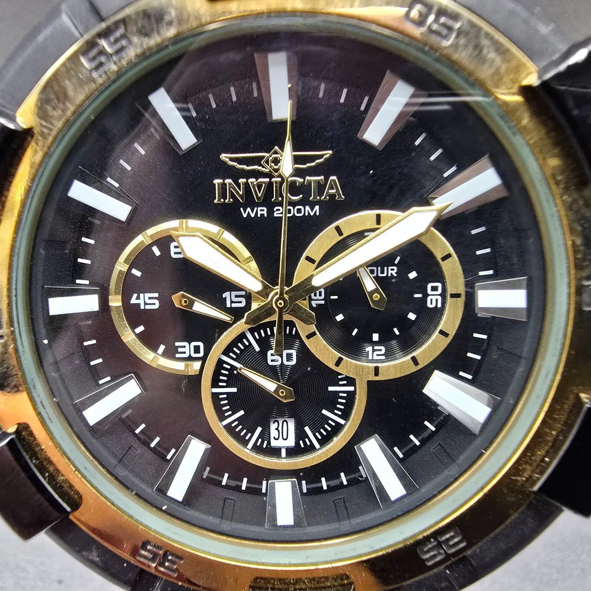 Invicta Aviator Chronograph Watch Men 50mm Black Dial Gold Tone Date New Battery1