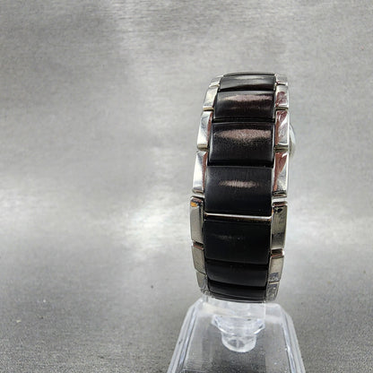 Bulova Diamond Watch Women 28mm MOP Dial Black Silver Tone Round 98P127 PARTS8
