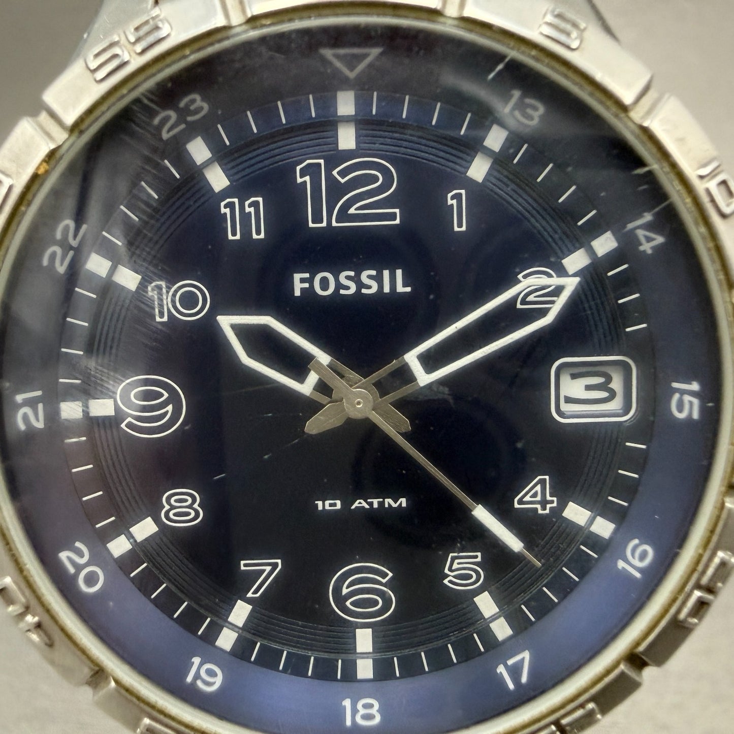 Fossil Dive Watch Men 40mm Blue Dial Steel Date Round AM-4276 New Battery1