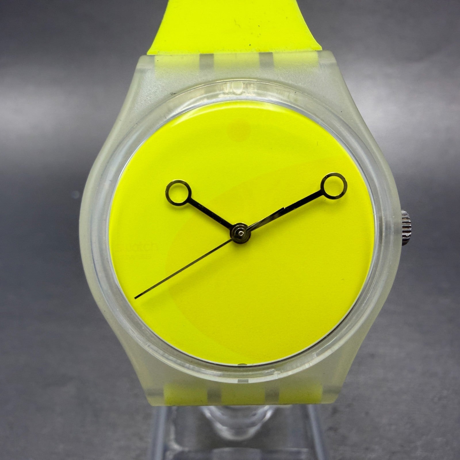 Swatch TRACOLLA Watch Men 34mm Yellow Dial Clear Case Round GK340 New Battery0